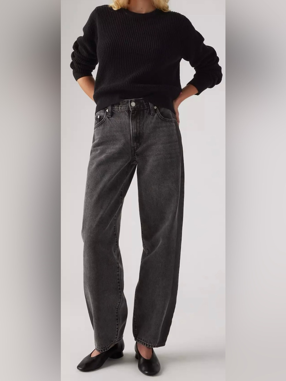 Levi’s Baggy Dad Women's Jeans in Black Satin Spats (Discontinued Color)